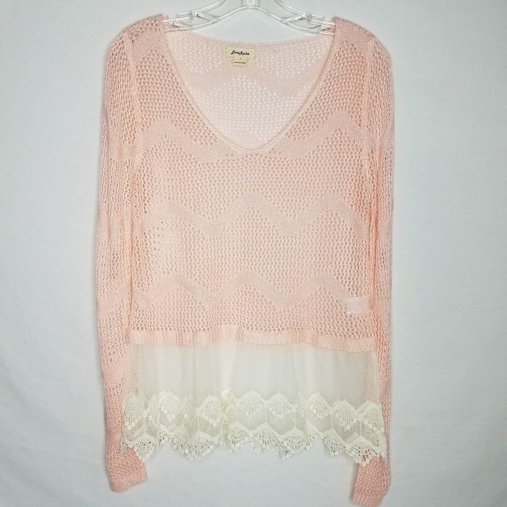 Love Riche Crochet Lace Top Pink White Size Large